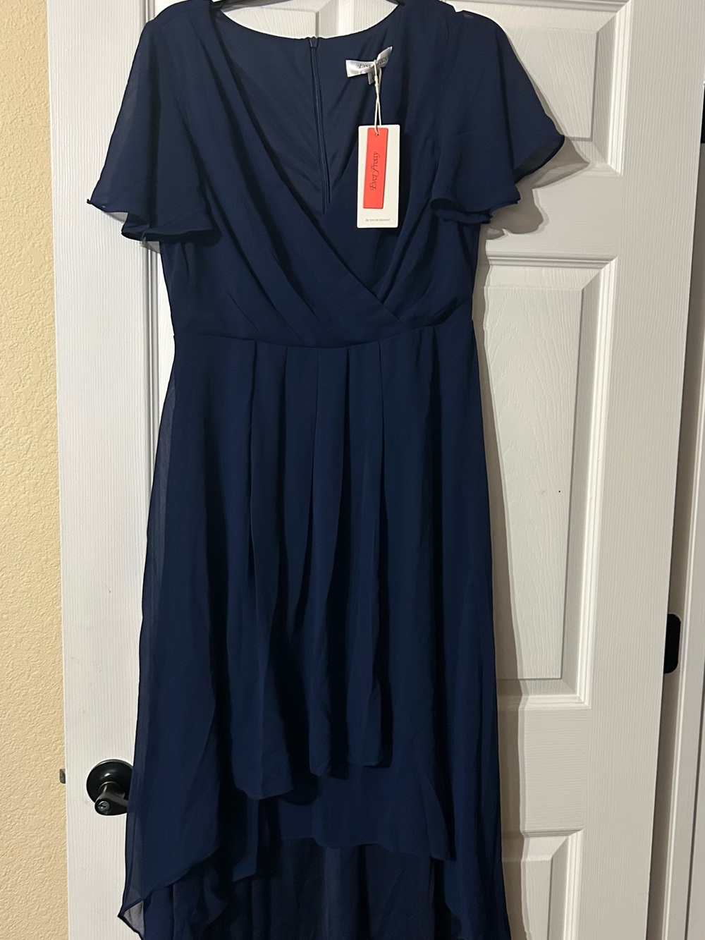 Ever Pretty Navy High-Low Flutter Sleeve V-Neck Dress